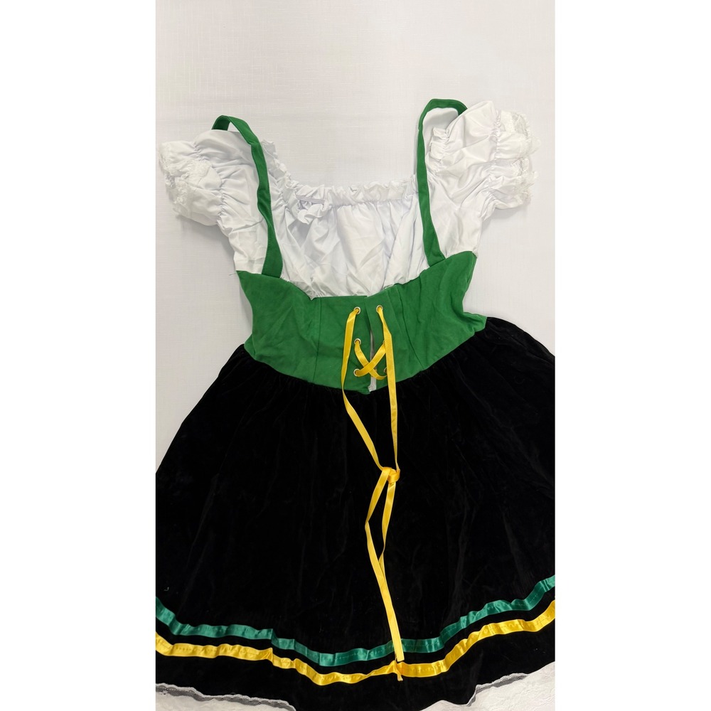 German Dirndl Costume Dress Green Black Velvet Oktoberfest Lace Up Small